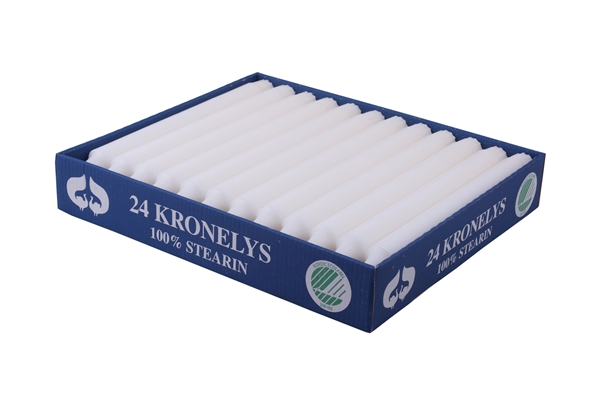 Kronelys Ren Stearin - 24 stk 24 cm. Hvid